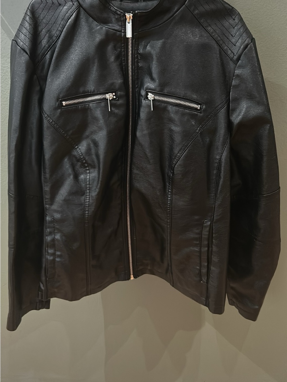 New Look Black Moto-Style Leather Jacket with Zip Pockets